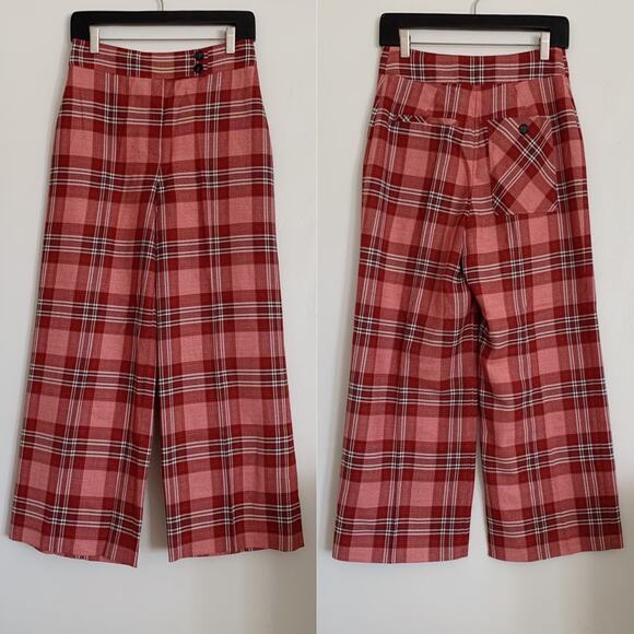 Red Multi Whistles Cara Check Wide Leg Trousers US 4 - Picture 6 of 9